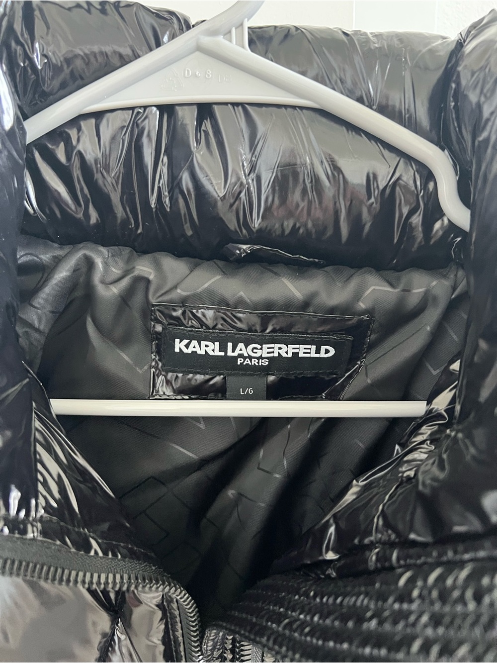 Karl Lagerfeld Shiny Black Quilted Puffer Jacket - Picture 2 of 8
